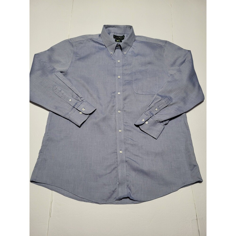 (#20)Lauren by Ralph Lauren Long Sleeve Button Up Mens 17.5 Slim Fit  Blue